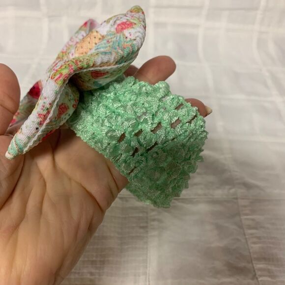 Infant Headband Mint Green Band White Watermelon PineapplesBow Size Preemie B298 - Picture 7 of 9